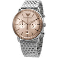 Emporio Armani Aviator Chronograph Beige Dial Silver Steel Strap Watch For Men - AR11239