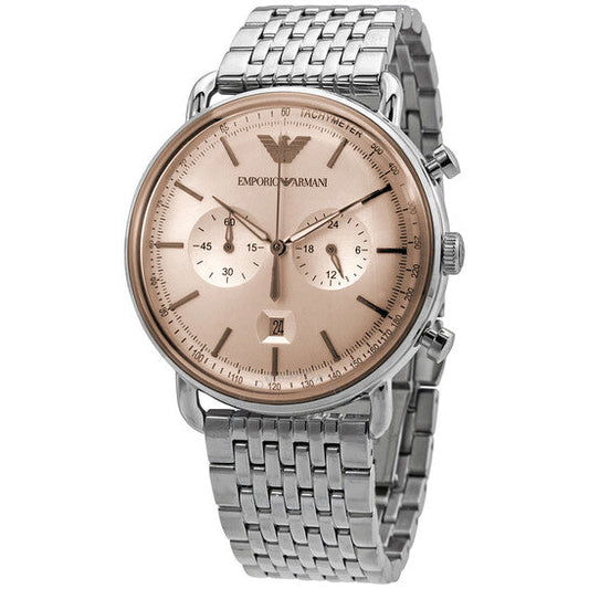 Emporio Armani Aviator Chronograph Beige Dial Silver Stainless Steel Strap Watch For Men - AR11239