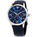 Emporio Armani Giovanni T Bar Chronograph Quartz Blue Dial Blue Leather Strap Watch For Men - AR11226