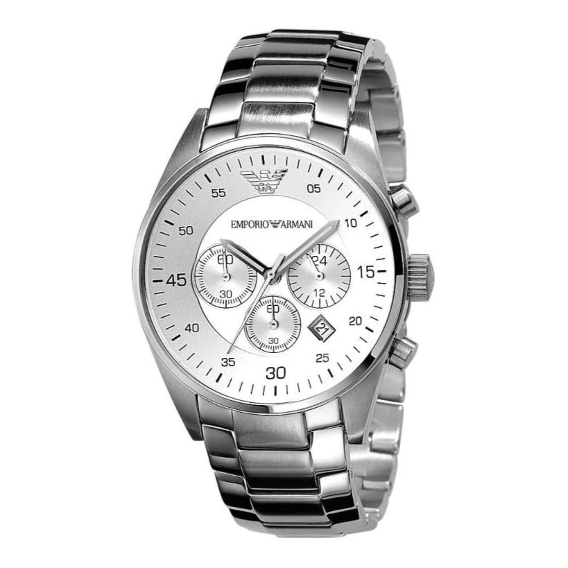 Emporio Armani Sportivo Chronograph Silver Dial Silver Steel Strap Watch For Men - AR5963