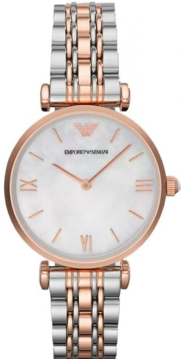 Emporio Armani T Bar Gianni Classic Mother Of Pearl Dial Two Tone Steel Strap Watch For Women - AR1683