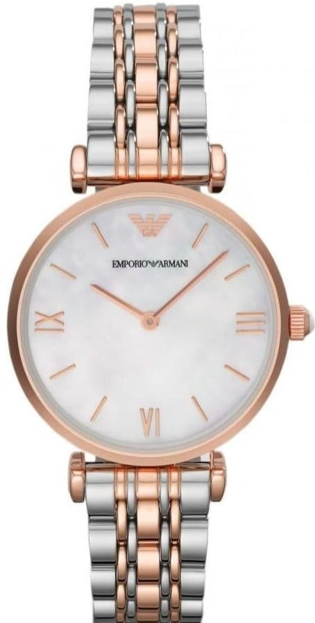 Emporio Armani T Bar Gianni Classic Mother Of Pearl Dial Two Tone Stainless Steel Watch For Women - AR1683