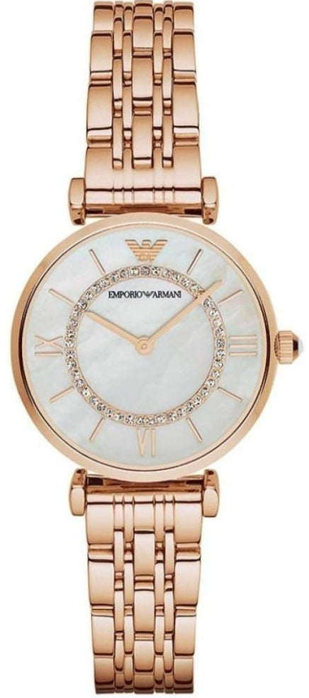 Emporio Armani T-Bar Gianni Crystal Pave Dial Rose Gold Steel Strap Watch For Women - AR11244