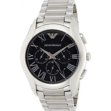 Emporio Armani Valente Chronograph Quartz Black Dial Silver Steel Strap Watch For Men - AR11083