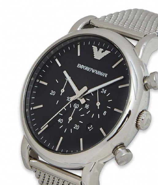 Emporio Armani Classic Chronograph Black Dial Silver Mesh Bracelet Watch For Men - AR1808