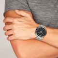 Emporio Armani Classic Chronograph Black Dial Silver Mesh Bracelet Watch For Men - AR1808