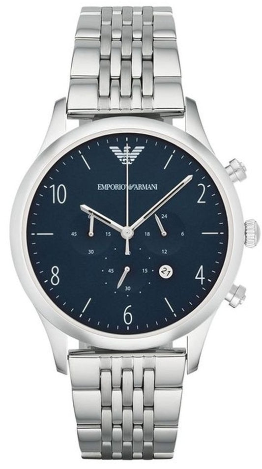 Emporio Armani Chronograph Blue Dial Silver Steel Strap Watch For Men - AR1942