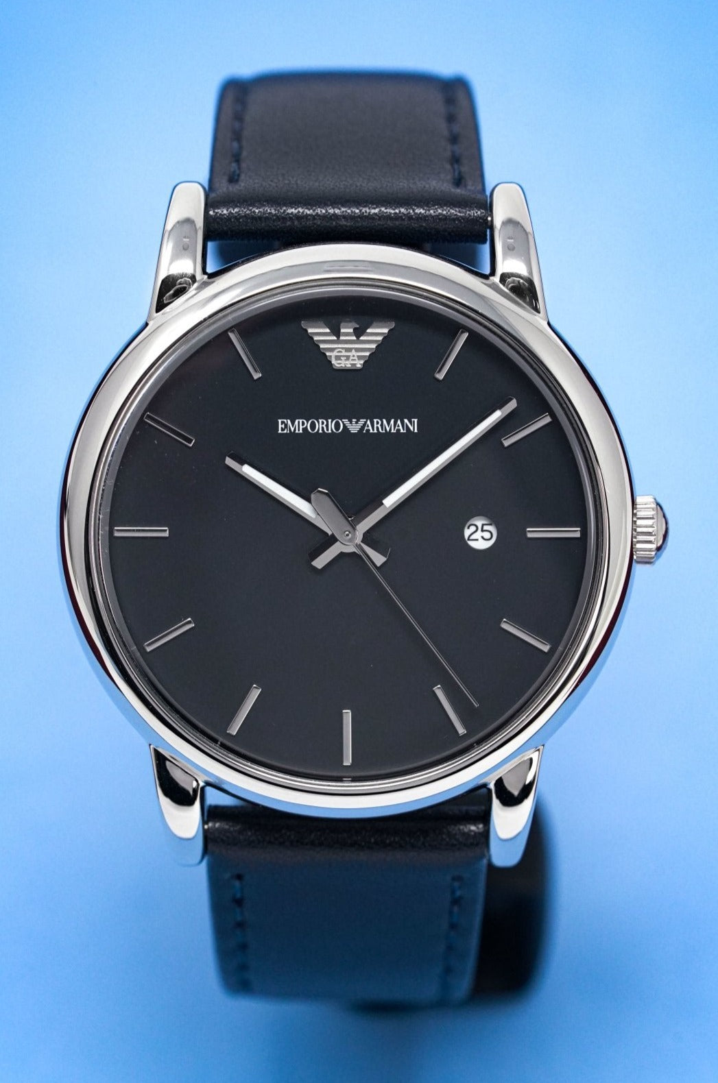 Emporio Armani Classic Quartz Blue Dial Black Leather Strap Watch For Men - AR1731