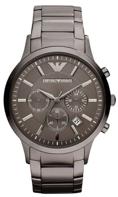 Emporio Armani Classic Chronograph Brown Dial Stainless Steel Gunmetal Strap Watch For Men - AR2454