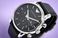 Emporio Armani Classic Chronograph Black Dial Black Leather Strap Watch For Men - AR1733