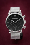 Emporio Armani Luigi Chronograph Black Dial Silver Mesh Bracelet Watch For Men - AR1811