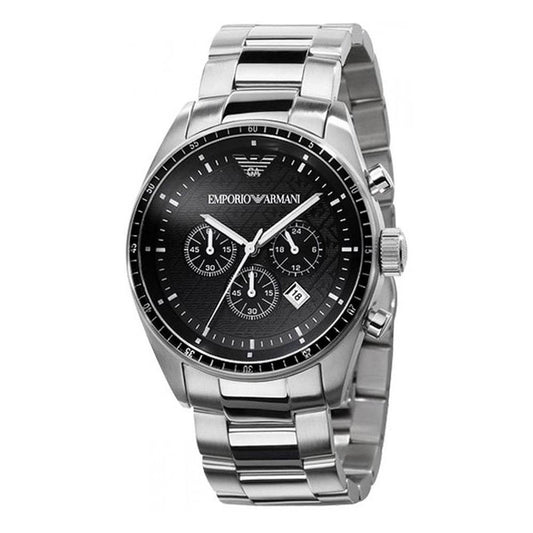 Emporio Armani Sportivo Chronograph Black Dial Silver Stainless Steel Watch For Men - AR0585