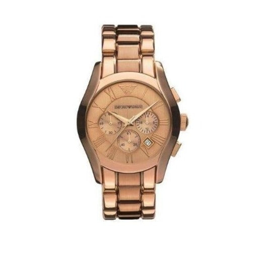 Emporio Armani Valente Chronograph Rose Gold Dial Rose Gold Steel Strap Watch For Men - AR0365