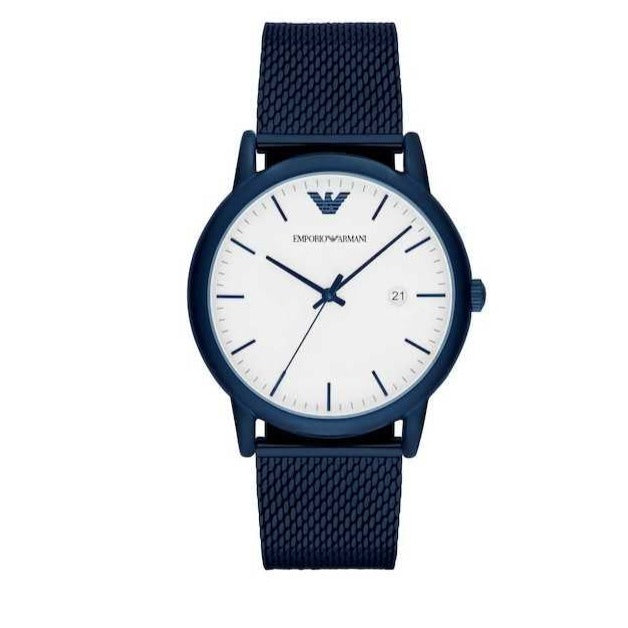 Emporio Armani Luigi Quartz White Dial Blue Mesh Bracelet Watch For Men - AR11025