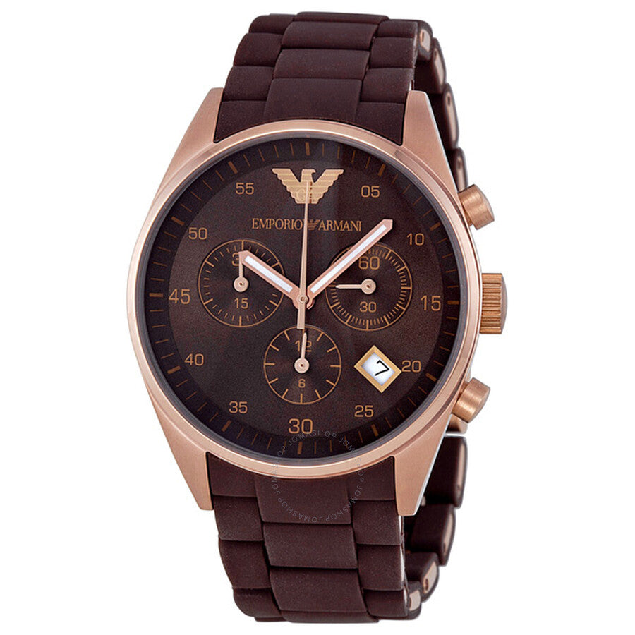 Emporio Armani Sportivo Chronograph Brown Dial Brown Silicone Strap Watch For Men - AR5891