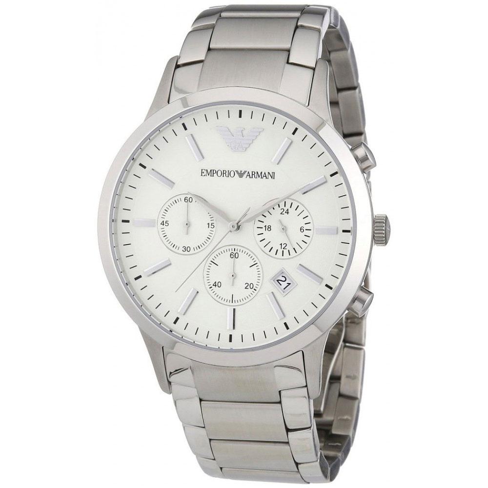 Emporio Armani Renato Chronograph Cream Dial Silver Steel Strap Watch For Men - AR2458