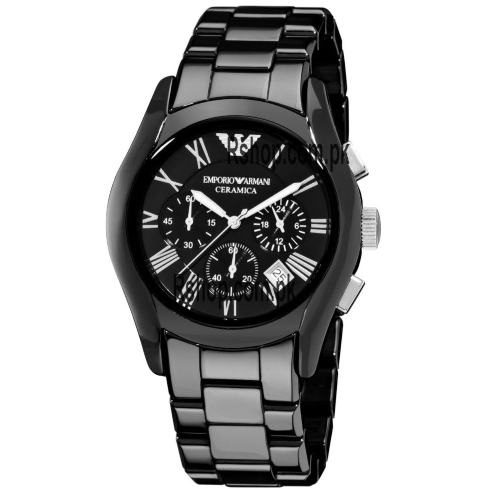 Emporio Armani Valente Chronograph Ceramic Black Dial Black Steel Strap Watch For Men - AR1400