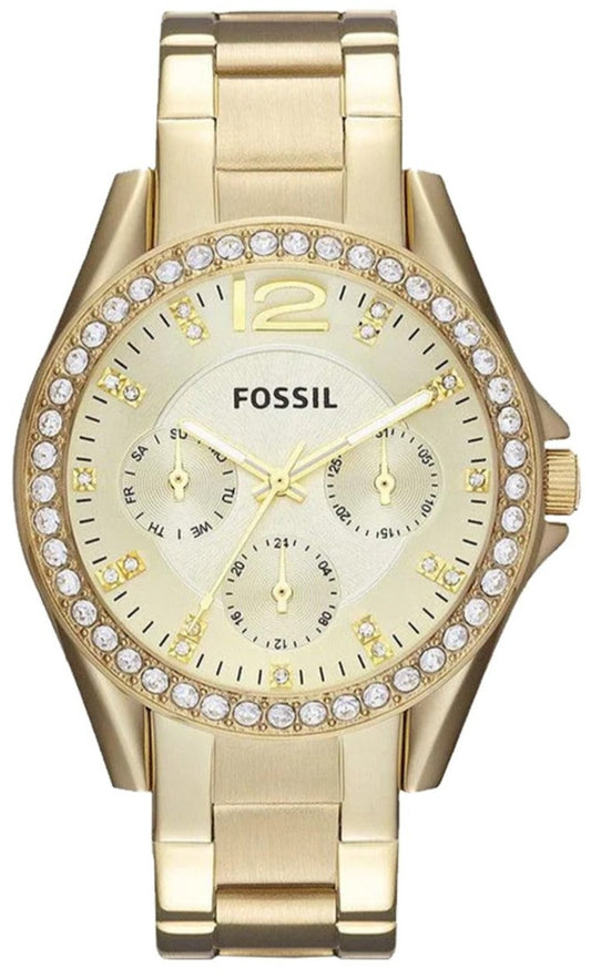 Fossil Riley Gold Dial Gold Steel Strap Watch for Women - ES3203