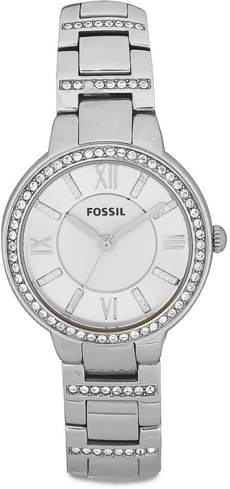 Fossil Virginia Silver Dial Silver Steel Strap Watch for Women - ES3282