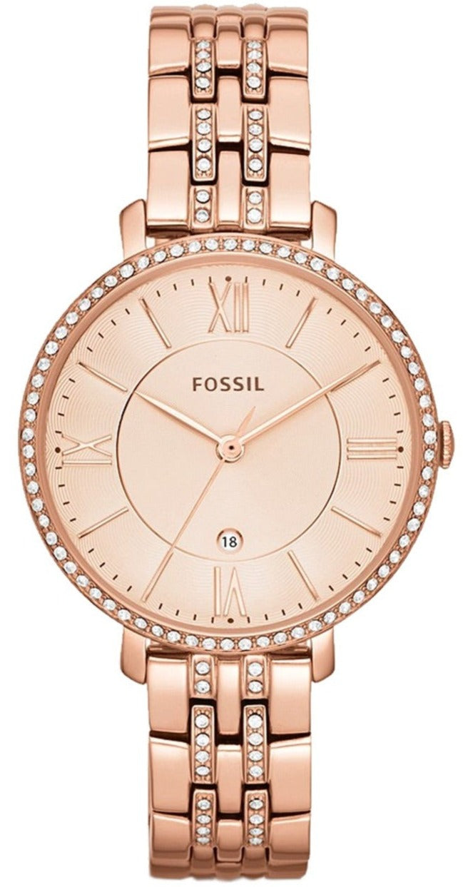 Fossil Jacqueline Rose Gold Dial Rose Gold Steel Strap Watch for Women - ES3546