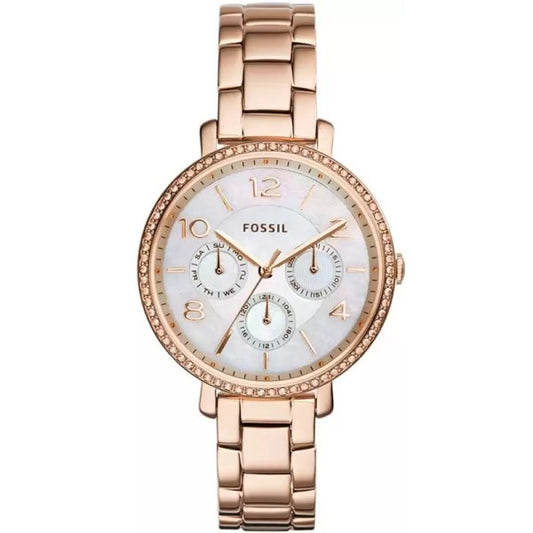 Fossil Jacqueline Multi Function Mother of Pearl Dial Rose Gold Steel Strap Watch for Women - ES3757