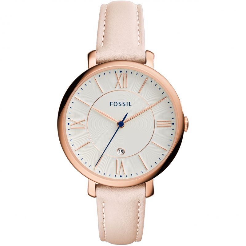 Fossil Jacqueline White Dial Pink Leather Strap Watch for Women - ES3988