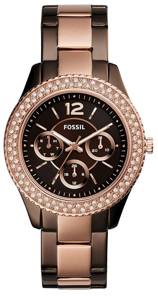 Fossil Stella Multifunction Black Dial Two Tone Steel Strap Watch for Women - ES4079