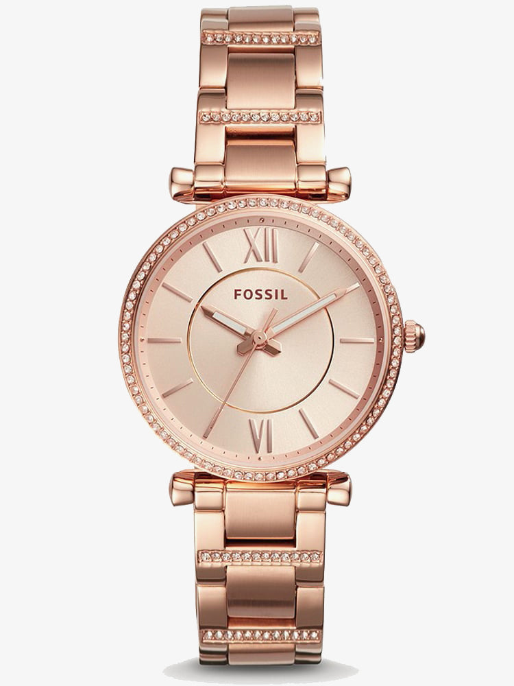 Fossil Carlie Rose Gold Dial Rose Gold Steel Strap Watch for Women - ES4301