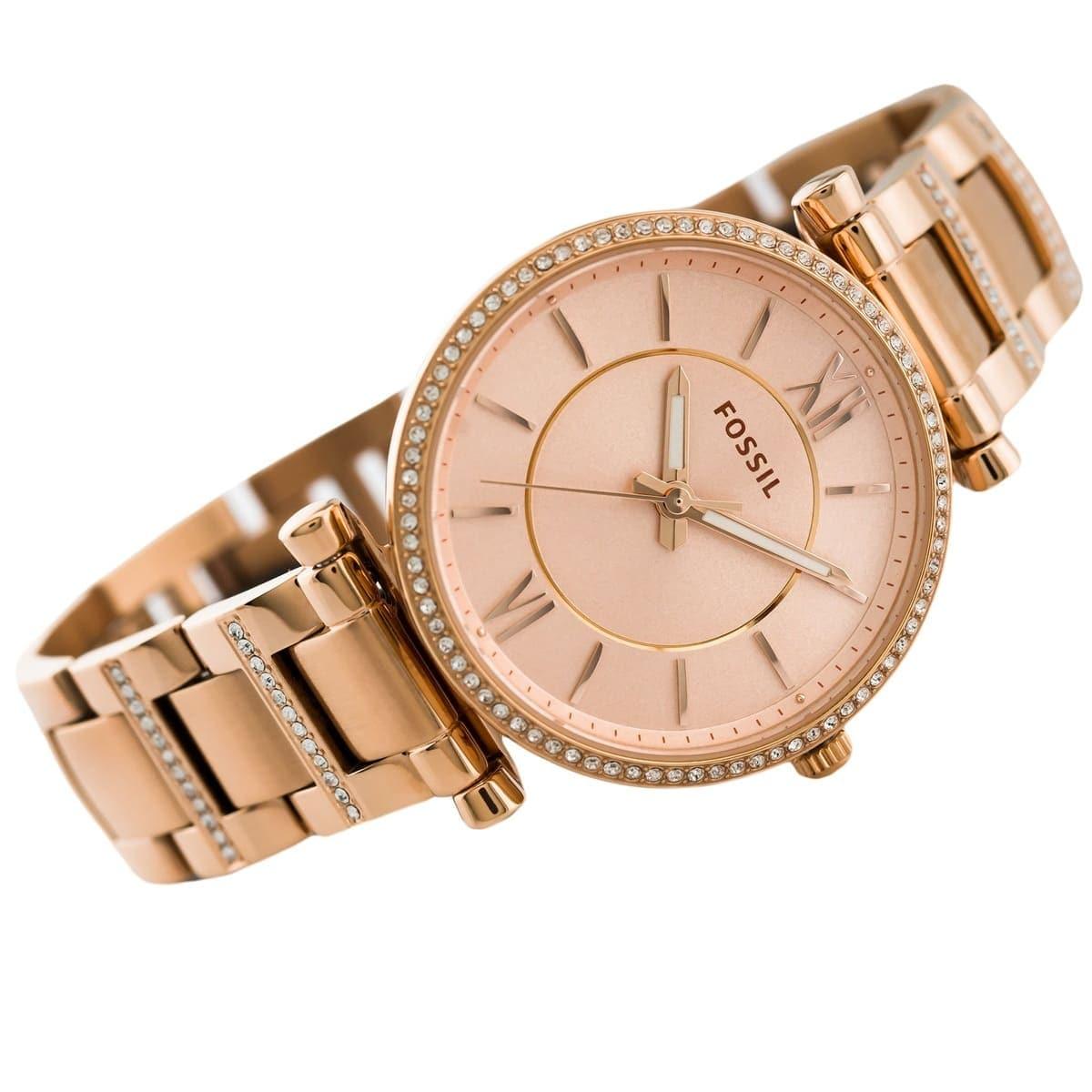 Fossil Carlie Rose Gold Dial Rose Gold Steel Strap Watch for Women - ES4301