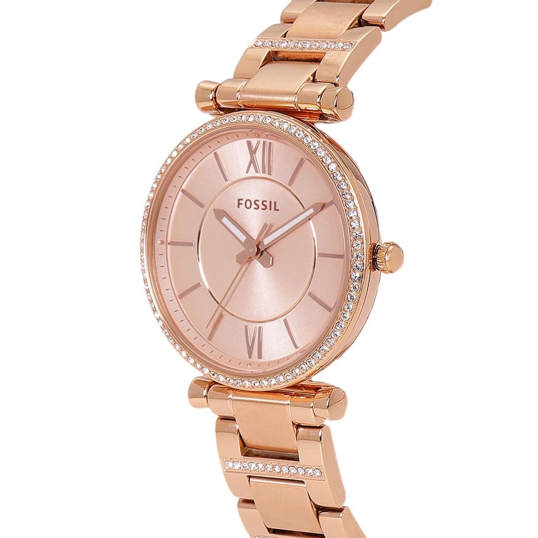 Fossil Carlie Rose Gold Dial Rose Gold Steel Strap Watch for Women - ES4301