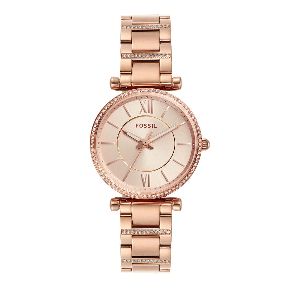 Fossil Carlie Rose Gold Dial Rose Gold Steel Strap Watch for Women - ES4301