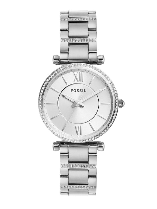 Fossil Carlie Silver Dial Silver Steel Strap Watch for Women - ES4341