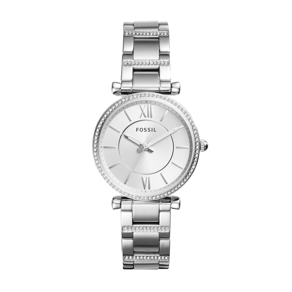 Fossil Carlie Silver Dial Silver Steel Strap Watch for Women - ES4341