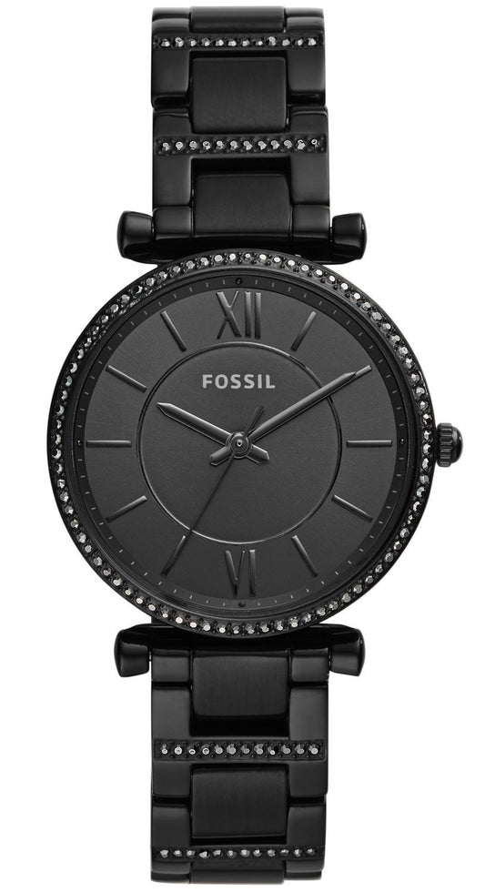 Fossil Carlie Black Dial Black Steel Strap Watch for Women - ES4488