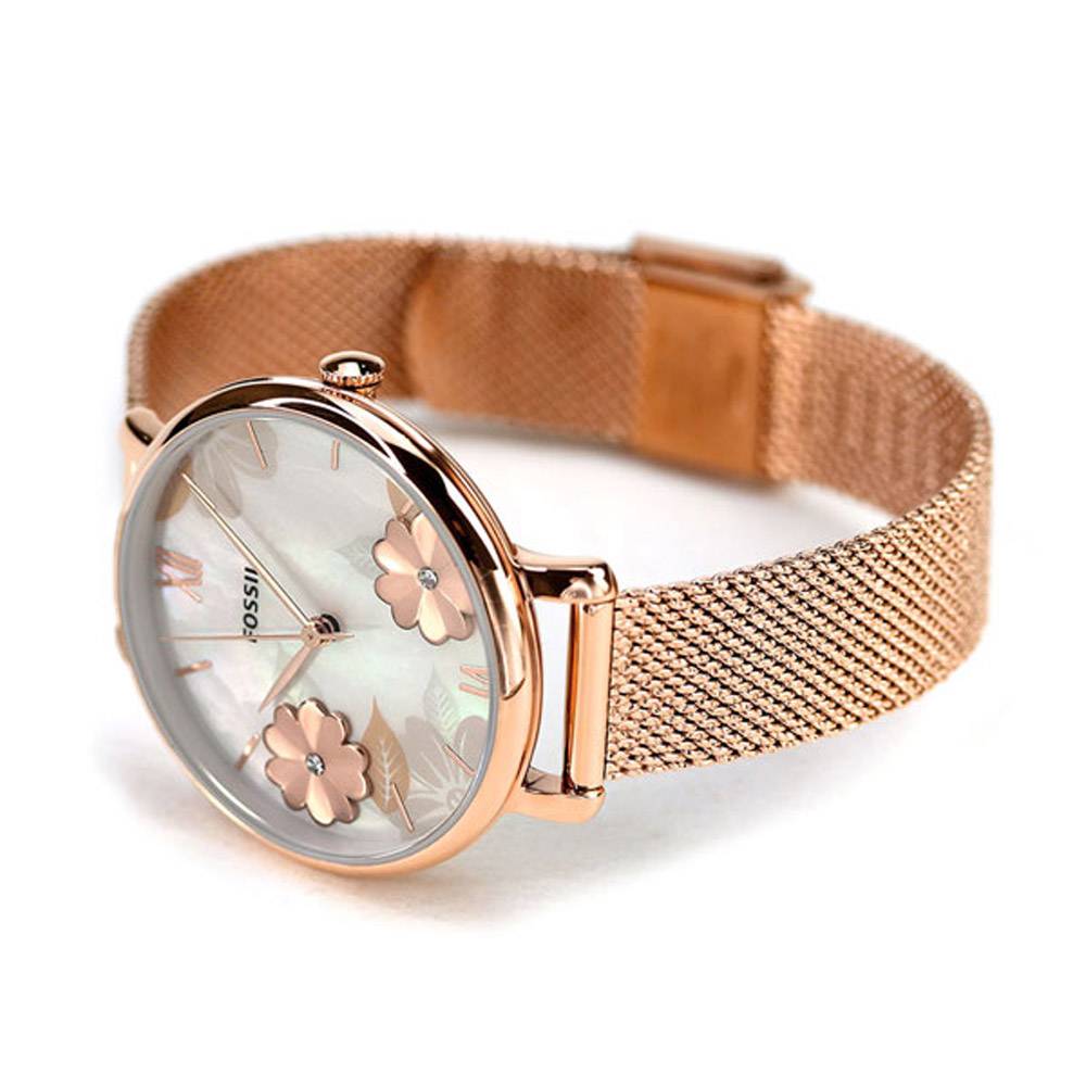 Fossil Jacqueline White Dial Rose Gold Mesh Bracelet Watch for Women - ES4534