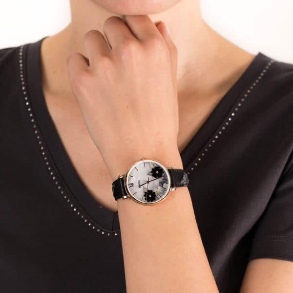 Fossil Jacqueline Mother of Pearl Dial Black Leather Strap Watch for Women - ES4535