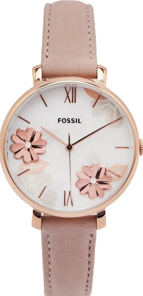Fossil Jacqueline Three Hand Mother of Pearl Dial Pink Leather Strap Watch for Women - ES4671