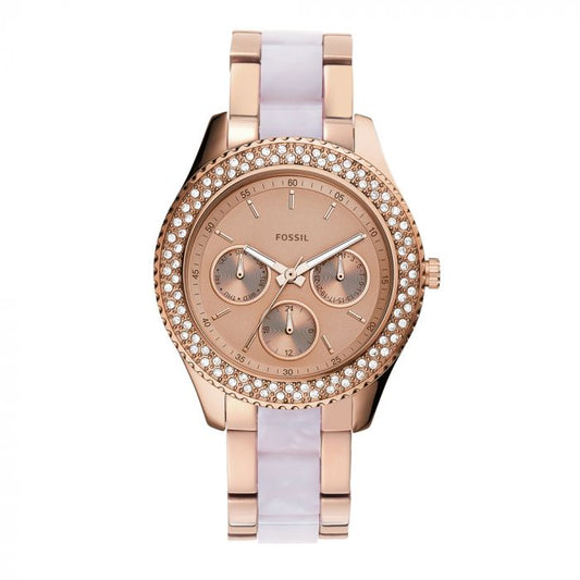 Fossil Stella Multifunction Rose Gold Dial Two Tone Steel Strap Watch for Women - ES4755