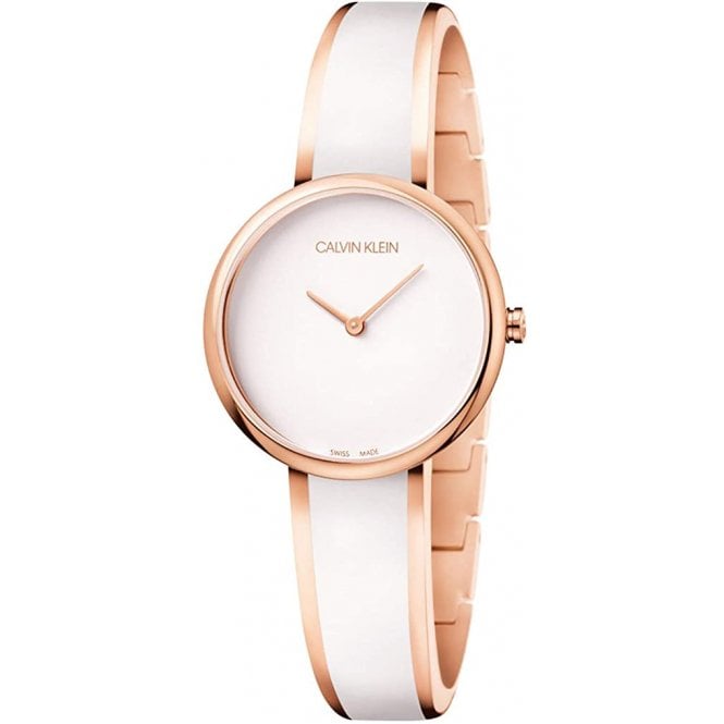 Calvin Klein Seduce White Dial Two Tone Steel Strap Watch for Women - K4E2N616