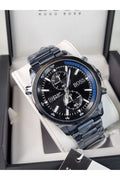 Hugo Boss Globetrotter Chronograph Black Dial Blue Steel Strap Watch for Men - 1513824