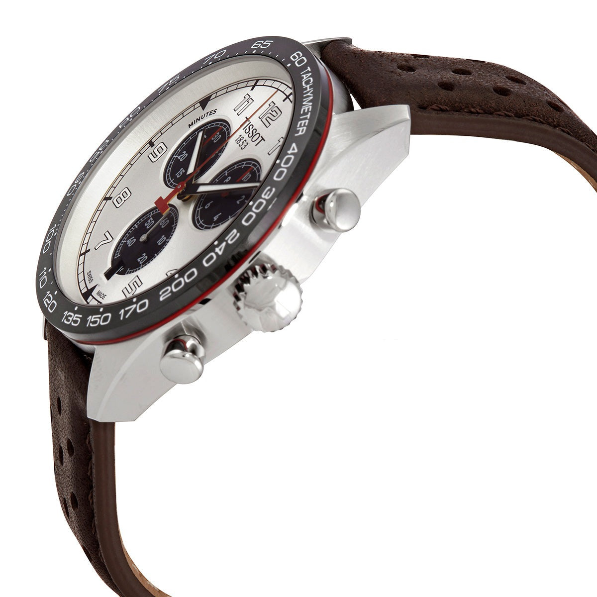 Tissot T Sport PRS 516 Chronograph Silver Dial Brown Leather Strap Watch for Men - T131.617.16.032.00