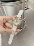 Guess Crown Jewel Multifunction Diamonds White Dial White Leather Strap Watch for Women - GW0411L1