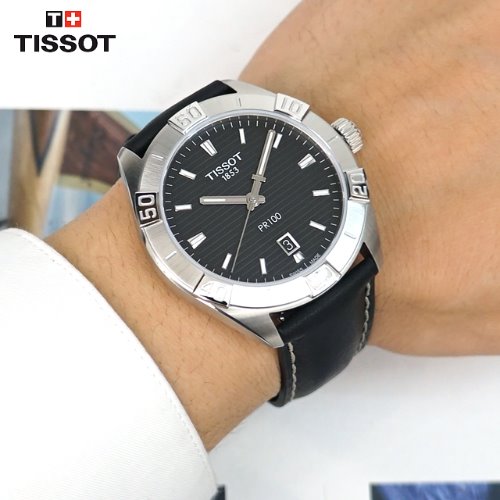 Tissot PR 100 Sport Black Dial Black Leather Strap Watch For Men - T101.610.16.051.00