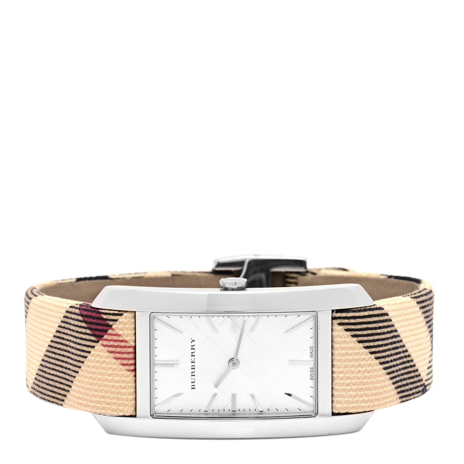 Burberry The Pioneer Silver Dial Haymarket Beige Leather Strap Watch for Women - BU9406