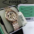 Fossil Boyfriend Automatic Skeleton Rose Gold Dial Rose Gold Steel Strap Watch for Women - ME3065