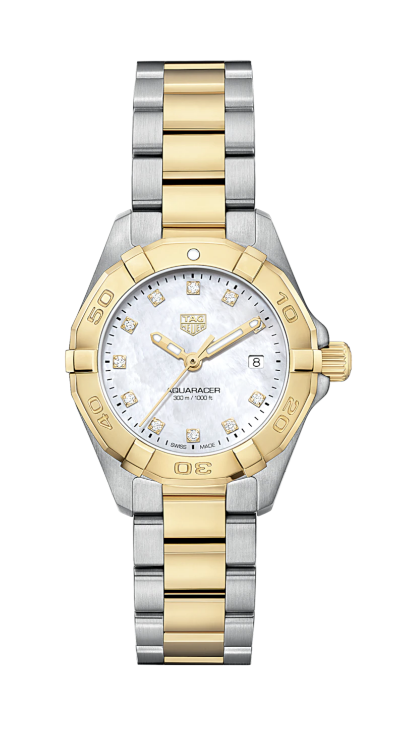 Tag Heuer Aquaracer Quartz Diamonds Mother of Pearl Dial Two Tone Steel Strap Watch for Men - WBD1422.BB0321