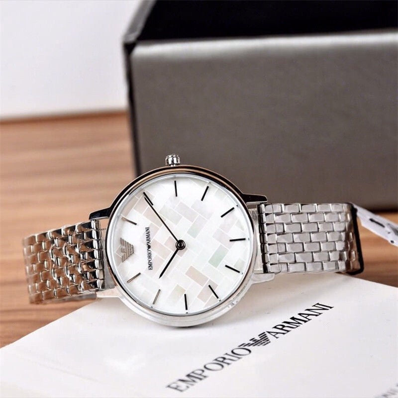 Emporio Armani Kappa Mother of Pearl Dial Silver Steel Strap Watch For Women - AR11112