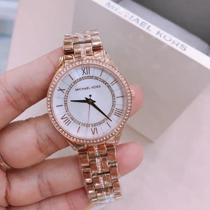 Michael Kors Lauryn Mother of Pearl Dial Rose Gold Steel Strap Watch for Women - MK3716