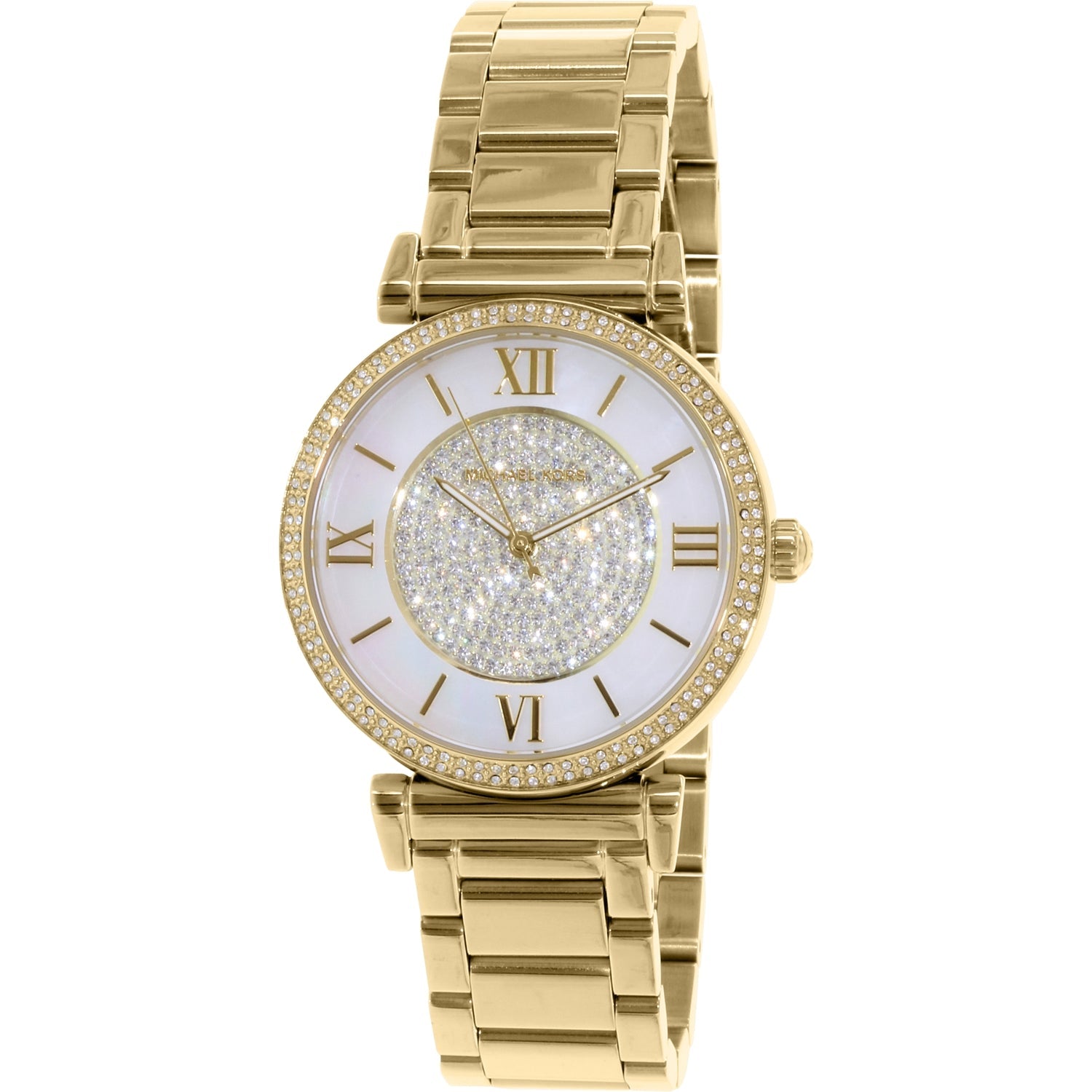 Michael Kors Catlin Mother of Pearl Dial Gold Steel Strap Watch for Women - MK3332