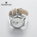 Swarovski Crystalline Hours Silver Dial White Leather Strap Watch for Women - 5295383